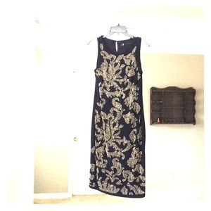 LESLIE FAY navy blue sleeveless beaded dress